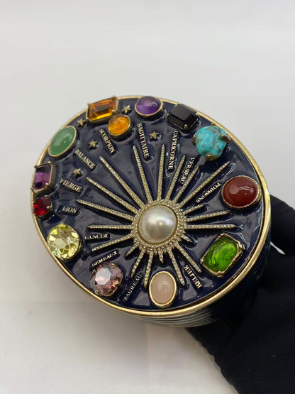 CHANEL 2007 Horoscope Navy Blue Metal Gripoix Gold Crystal Small Mini Minaudière Bag