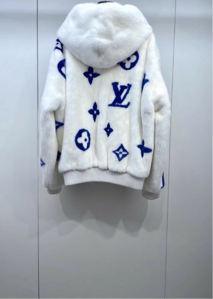 Louis Vuitton white & blue mink fur coat