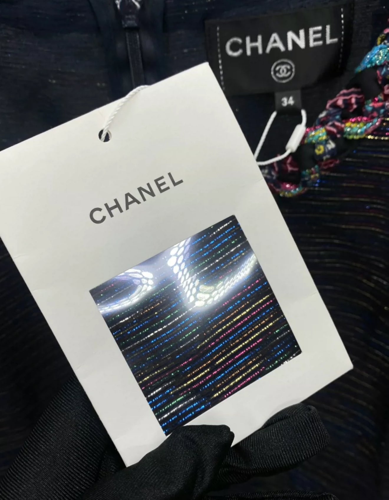 Chanel 21C Black & Multicolour Lame Muslin Dress