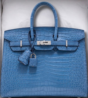Hermes Birkin 25 sellier Aizome Phw matte porosus crocodile leather palladium hardware