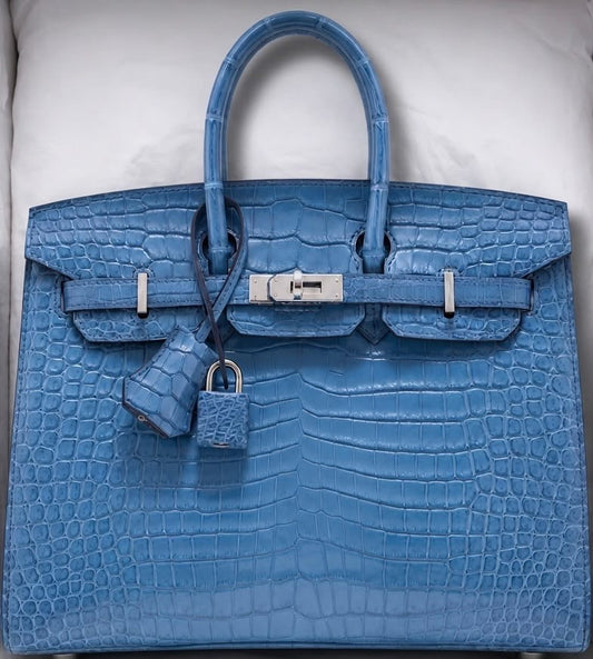 Hermes Birkin 25 sellier Aizome Phw matte porosus crocodile leather palladium hardware