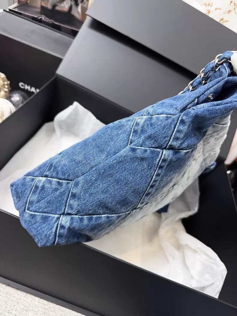 Chanel 23P Denim hobo bag with silver hardware