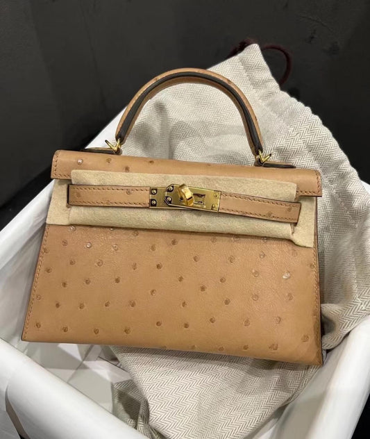 Hermes Mini Kelly 20 Chai Ostrich Gold hardware