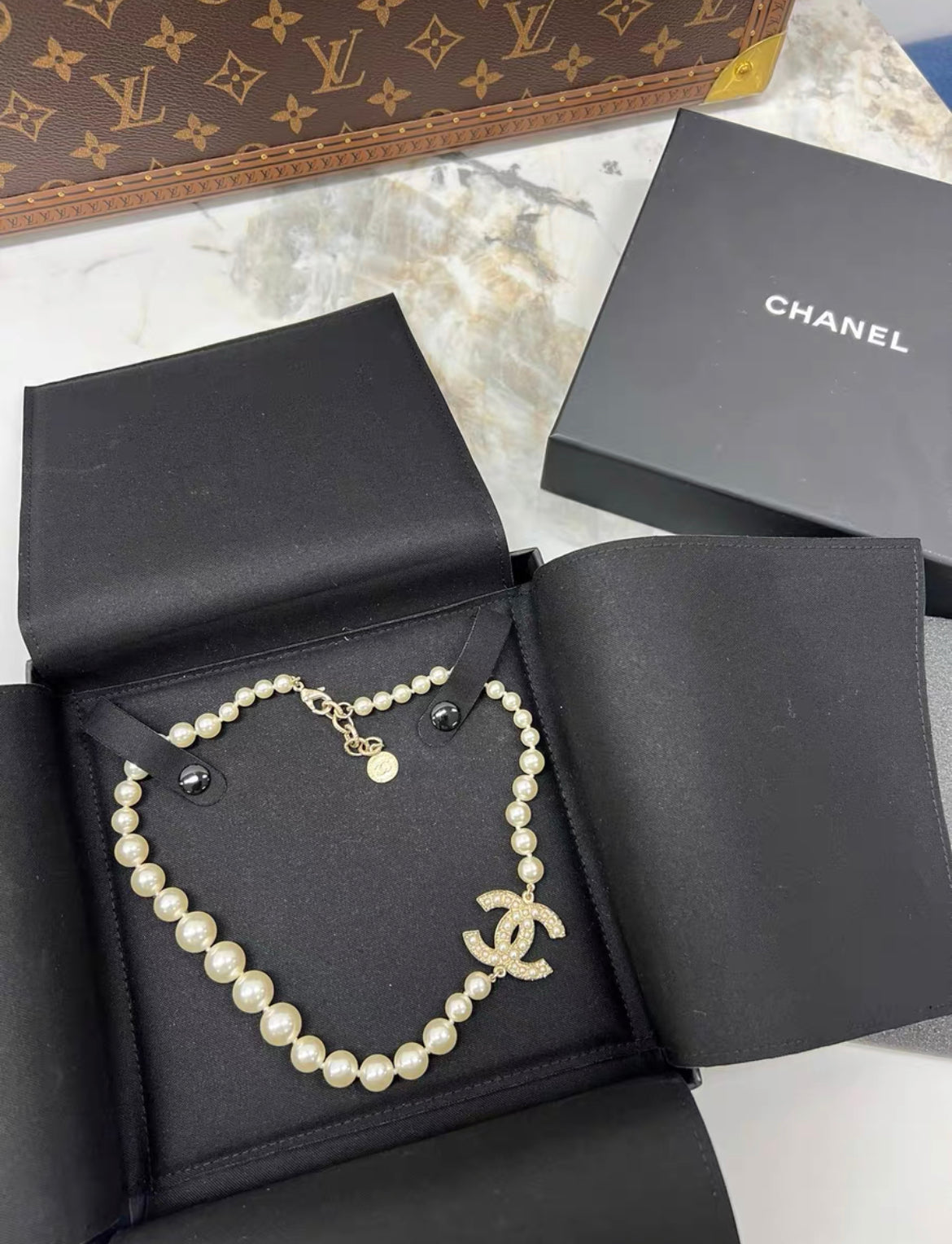 Chanel Necklace Pearl CC 100th Anniversary 44cm w/Box Limited RARE