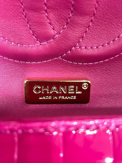 Chanel Medium Pink crocodile Alligator Flap Bag Gold Hardware