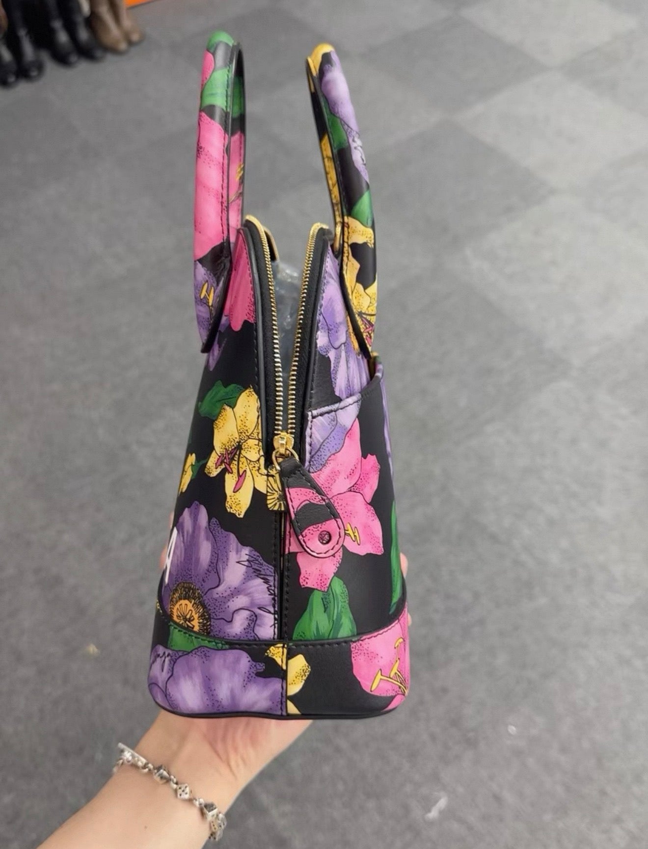 Balenciaga Black Ville Floral Top Handle Bag