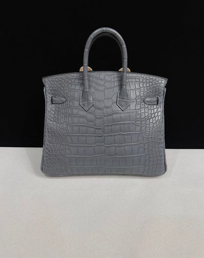 Hermès Birkin 25 grey Gris misty matte crocodile leather palladium hardware