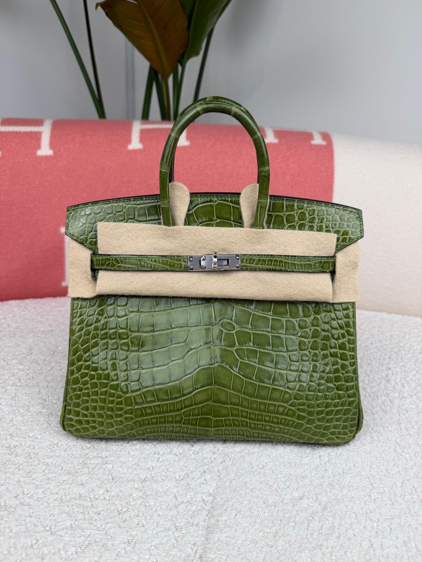 Hermes Birkin 25 Pelouse Shiny Alligator Palladium Hardware
