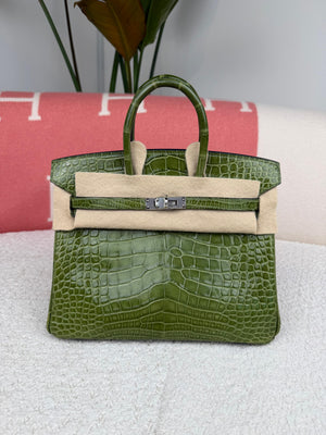 Hermes Birkin 25 Pelouse Shiny Alligator Palladium Hardware