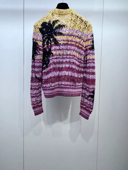 Chanel 24C pink/yellow sequin knit cardigan
