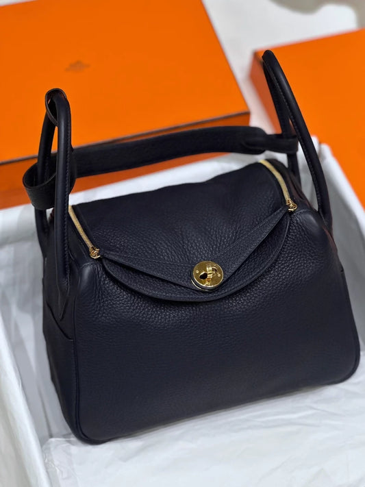 Hermes Lindy 26 Midnight Blue TC Leather Bag with Gold hardware