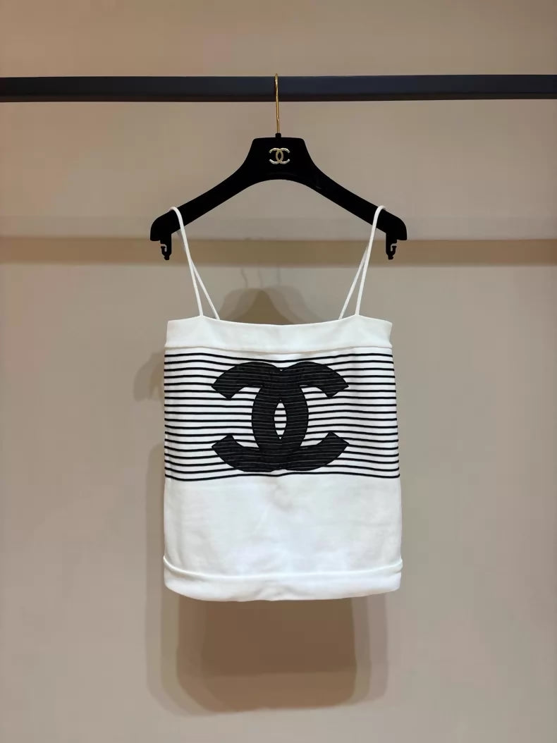 Chanel 24s black and white striped top