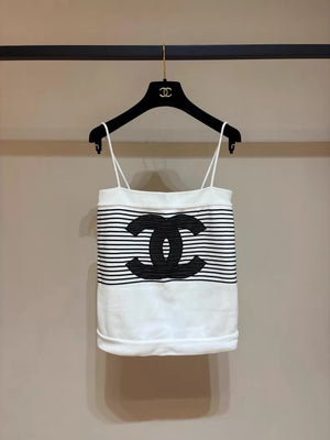 Chanel 24s black and white striped top