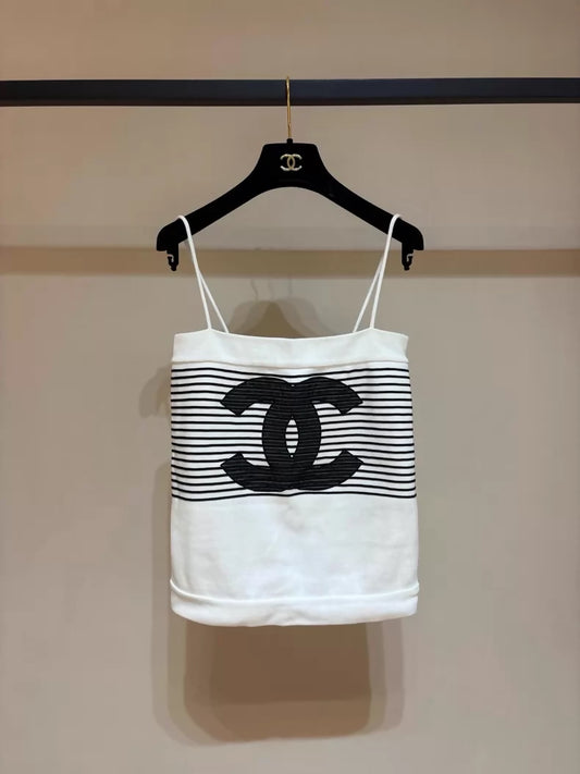 Chanel 24s black and white striped top