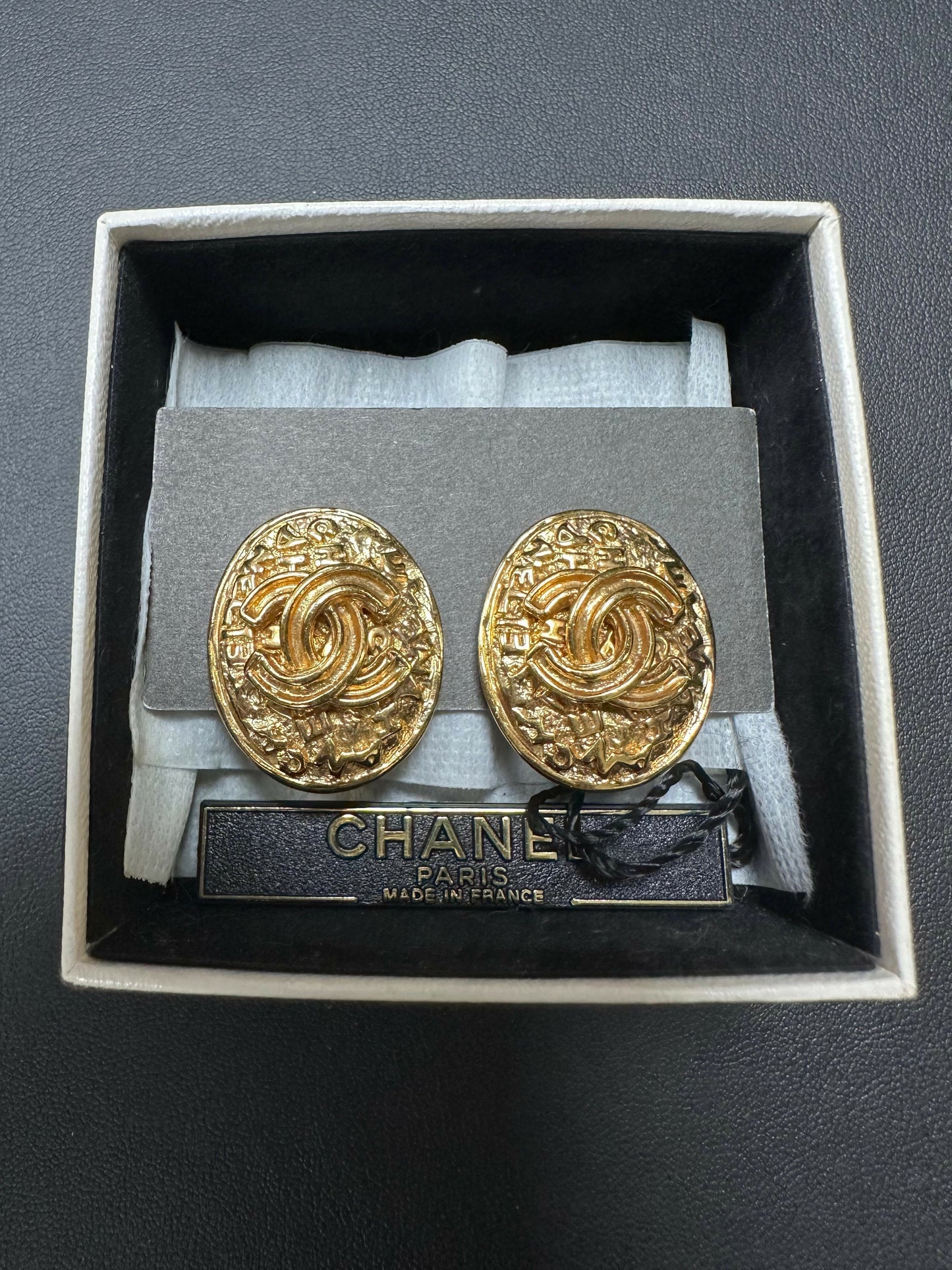Chanel Vintage 95A Gold-Plated Egg-Shaped CC Clip-on Earrings