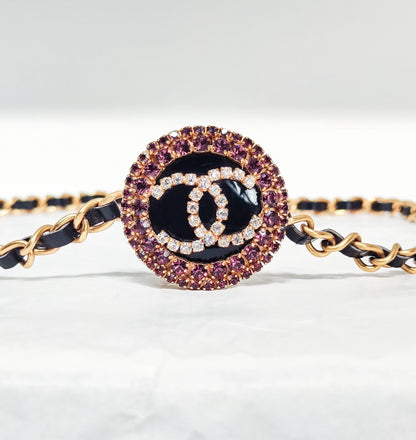 Chanel 95P Double C Diamond-Studded Leather Chain Waist Belt
