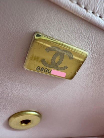 Chanel pink mini flap bag with gold hardware