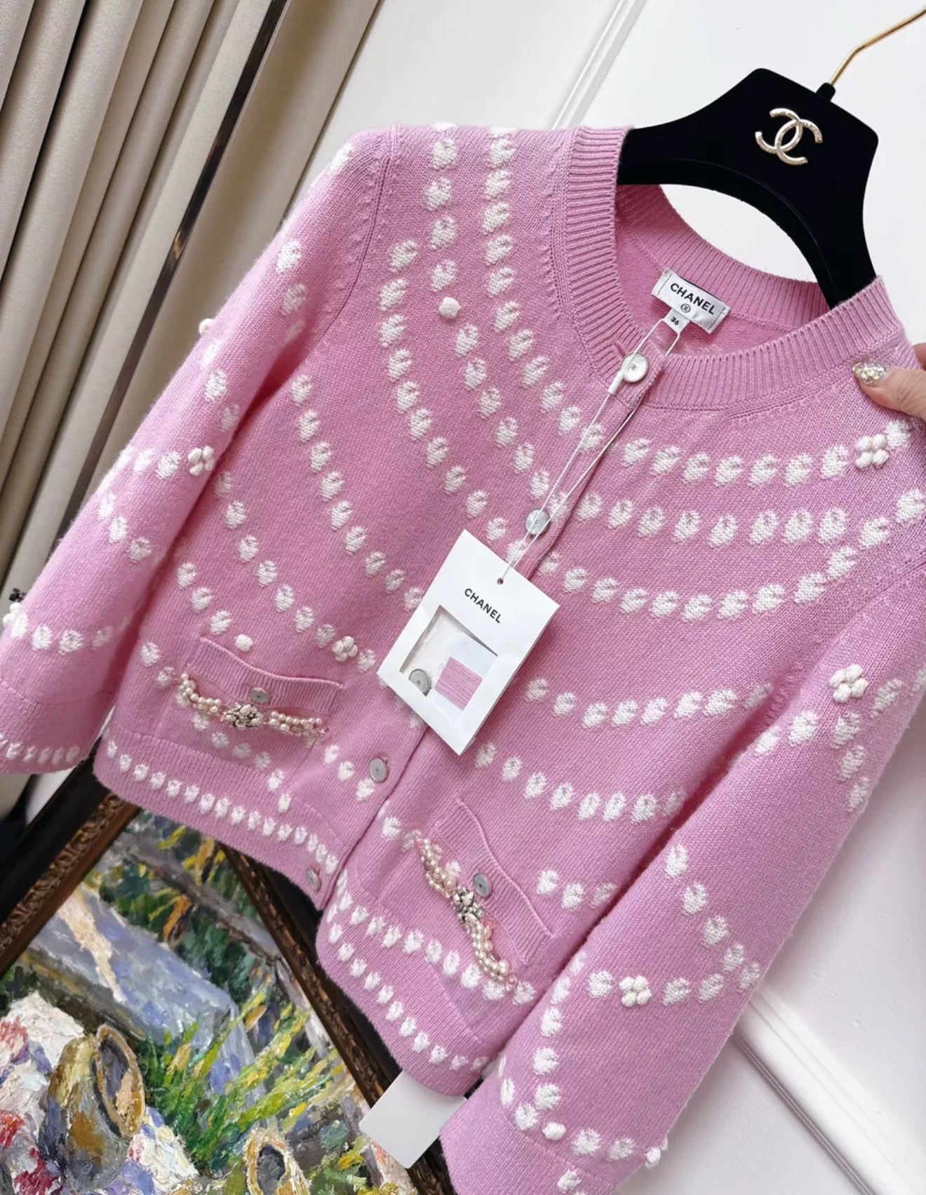 Chanel 25P pink pearl knitted cardigan – Wararni.com