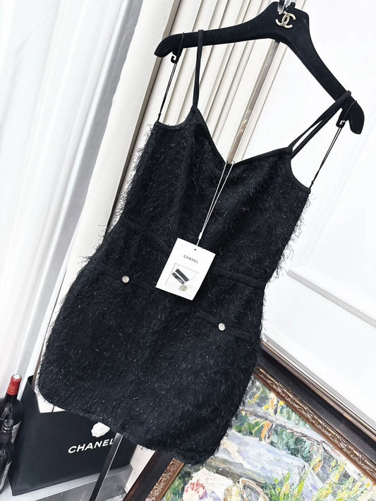 Chanel 21s black fringed feather dress