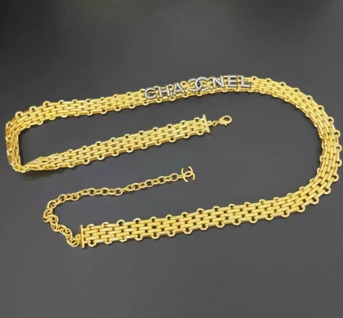 Chanel Chain Belt in Gold with CC letters and rhinstone