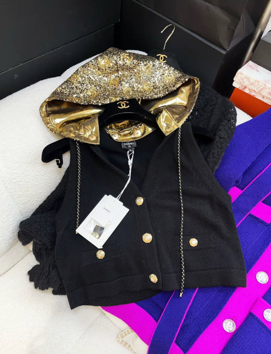 Chanel 24C Black & Gold Cashmere Cardigan