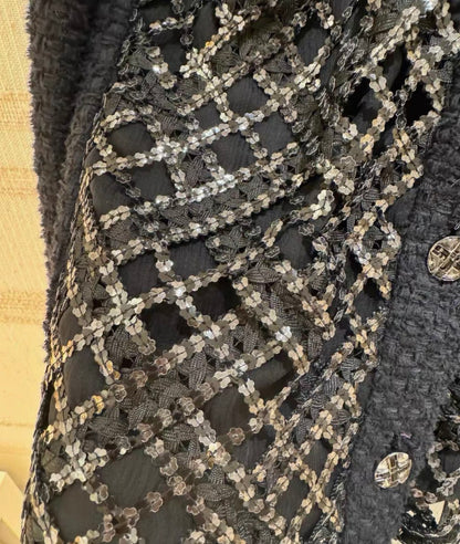 Chanel 23SS black tweed sequined jacket