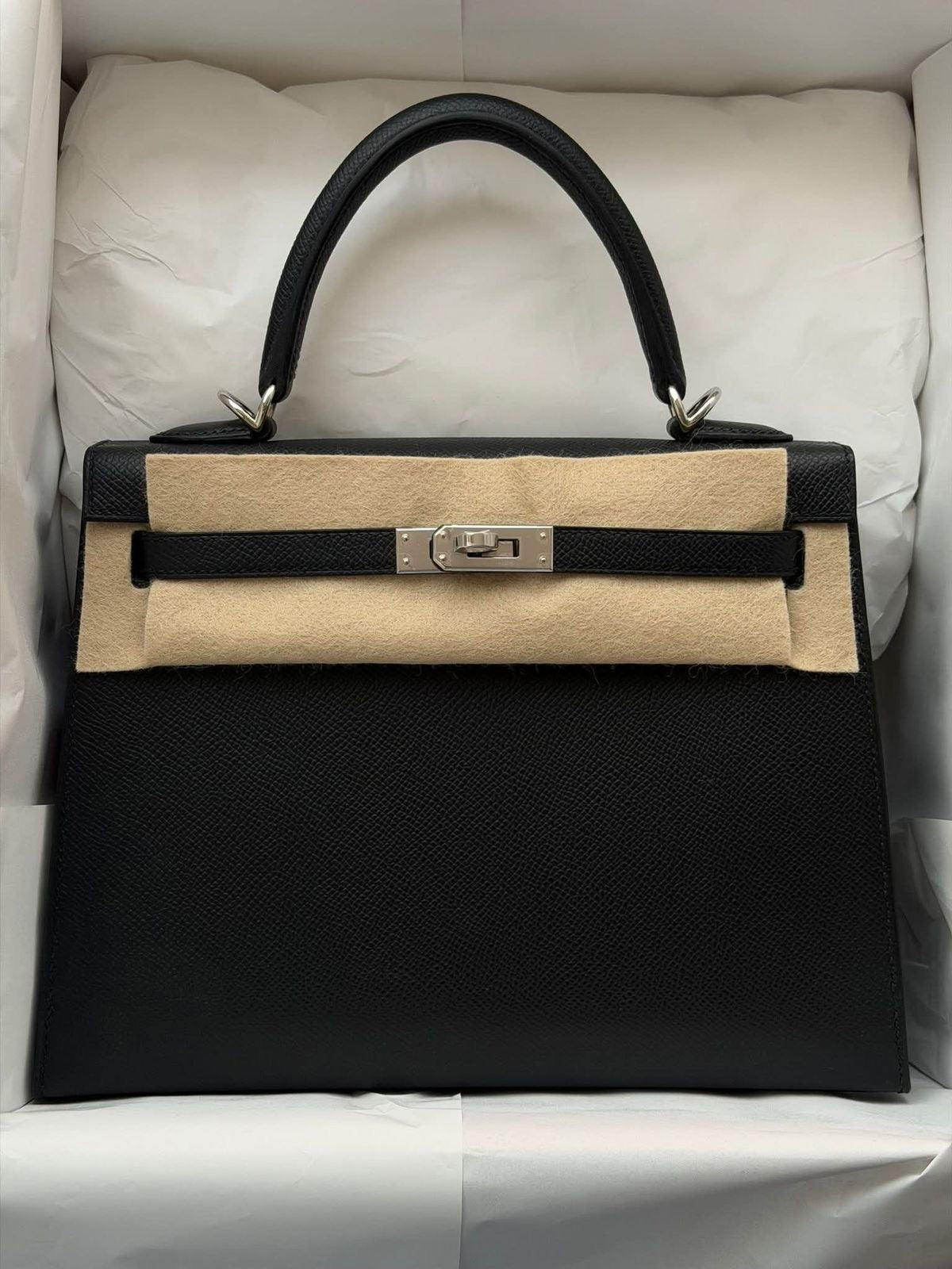 Hermes Kelly 25 Black Epsom Palladium Hardware