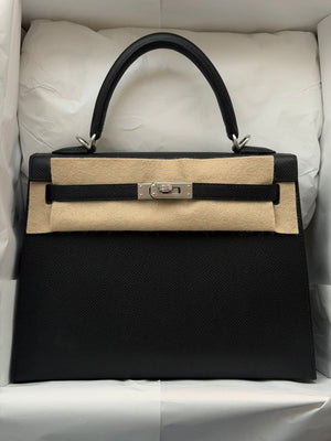 Hermes Kelly 25 Black Epsom Palladium Hardware