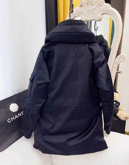 CHANEL 22N COCO NEIGE BLACK DOWN PUFFER JACKET Size 36