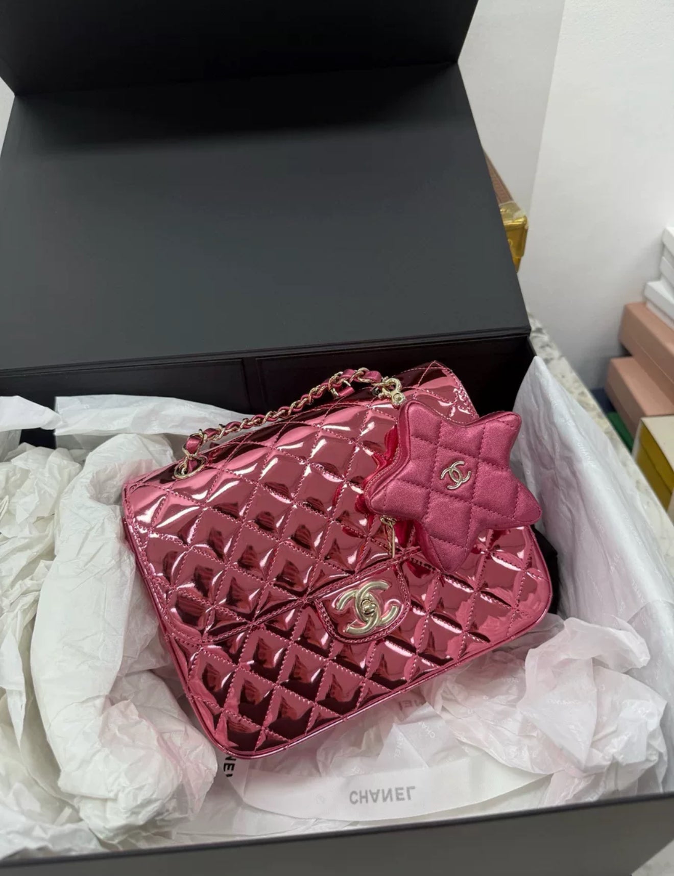 Chanel 24C purple pink mirrored backpack star bag