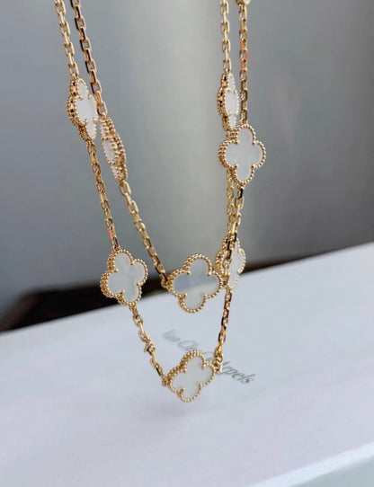 Van Cleef & Arpels Gold and Rock Crystal Vintage Alhambra 20 Motifs Long Necklace, Chain