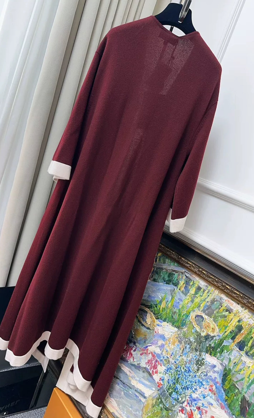 Chanel 2016 Burgundy & Ecru Cashmere Coat