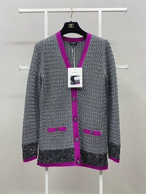 Chanel 21K sequined color-blocked knit cardigan