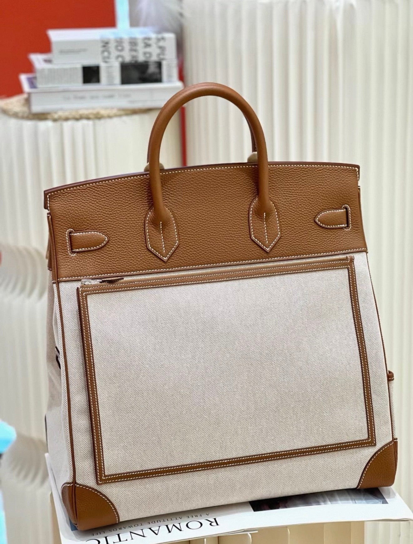 Hermes Birkin HAC 40 Cargo in canvas gold-brown leather palladium hardware