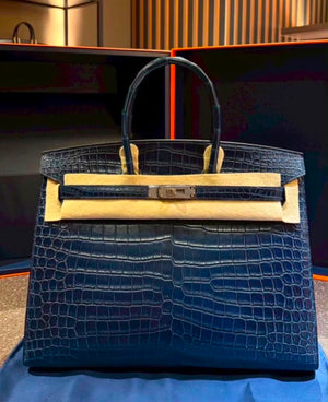 Hermes Birkin 35 Sellier Aizome Matte Porosus Palladium Hardware