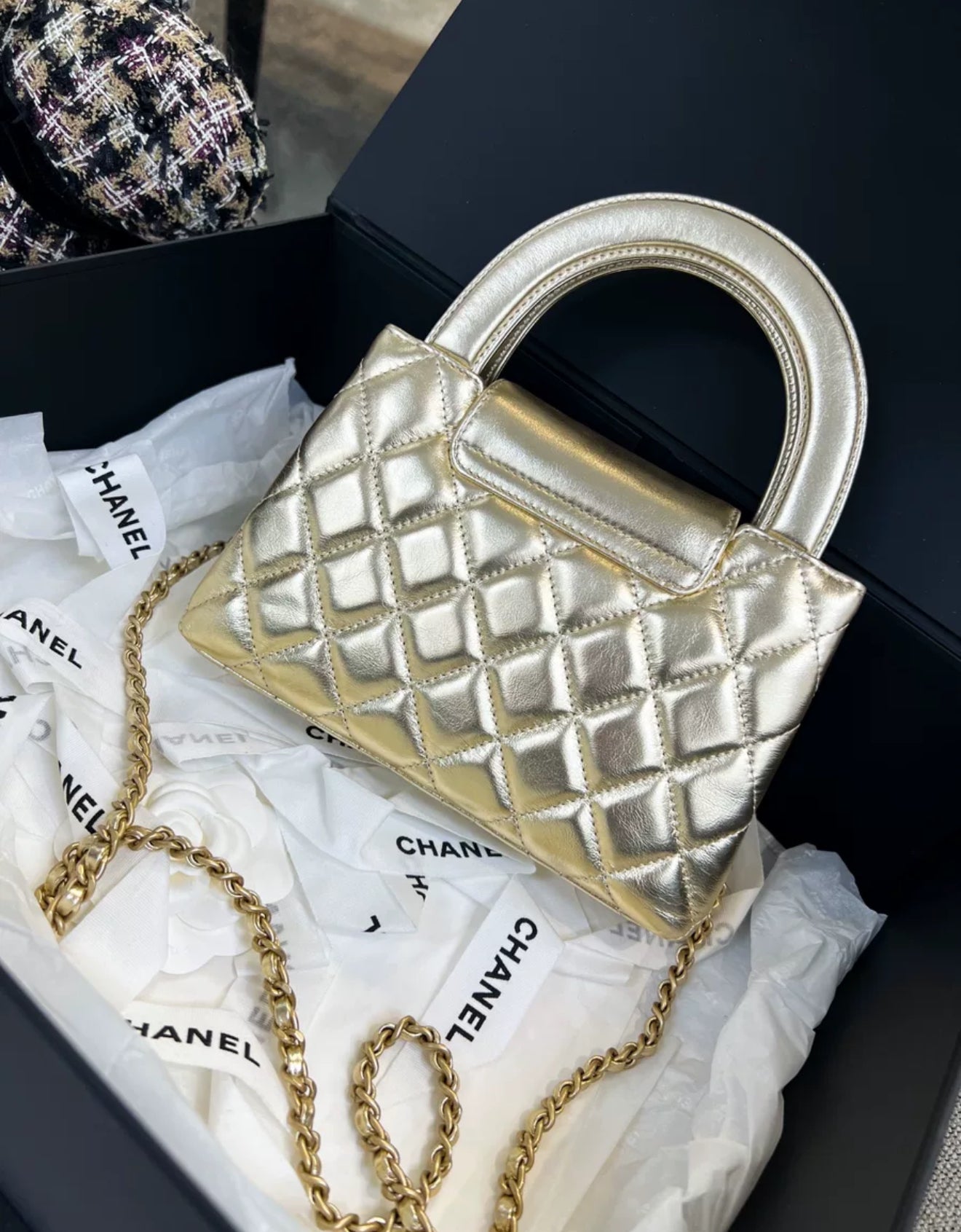 Chanel 25A Mini Kelly Gold Metallic Quilted Calfskin Gold Hardware