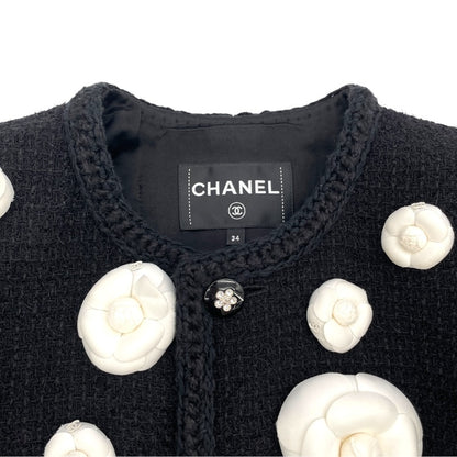 Rare Chanel 23K black tweed with white camellia flowers