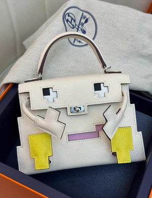 Hermès "Quelle Idolle" Picto Kelly Doll Nata Epsom Palladium Hardware