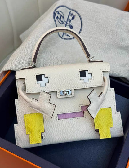 Hermès "Quelle Idolle" Picto Kelly Doll Nata Epsom Palladium Hardware