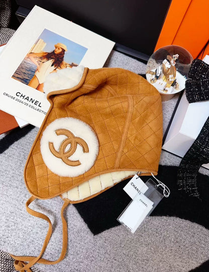 Chanel 24N coco neige ski series brown and white shearling hat