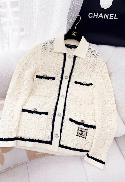 Chanel 24P white knitted cardigan size 34