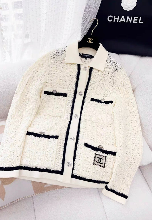 Chanel 24P white knitted cardigan size 34