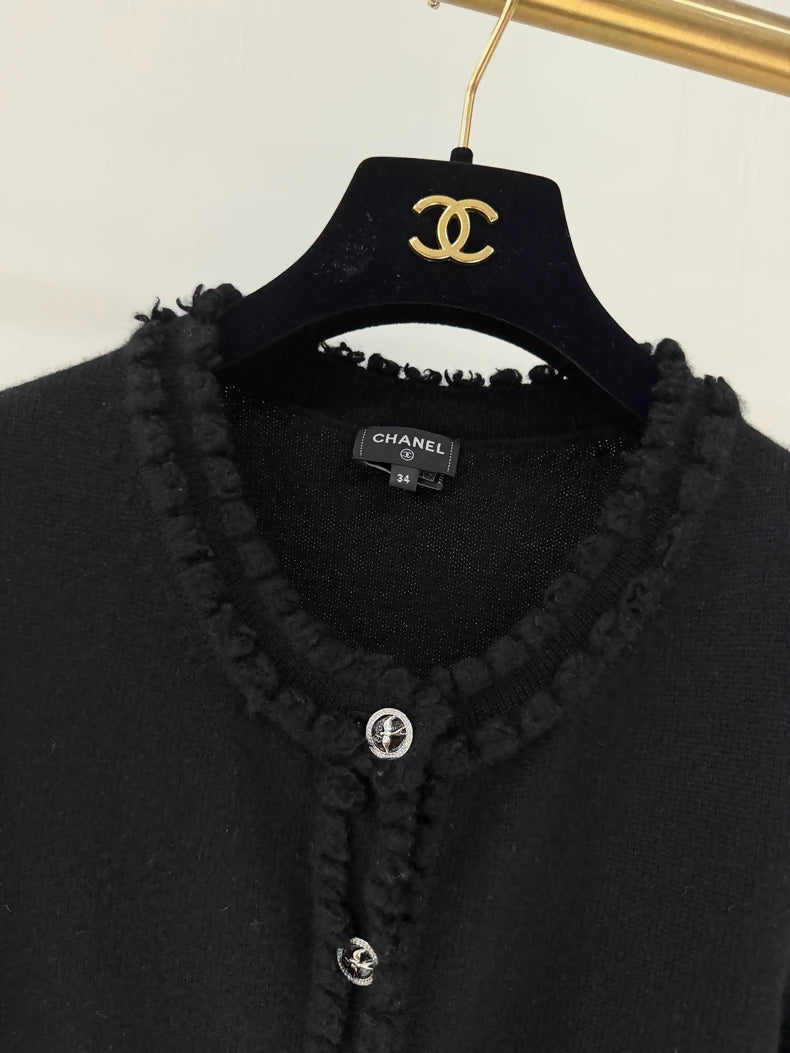 Chanel 25S Black Lace Cashmere Knit Cardigan