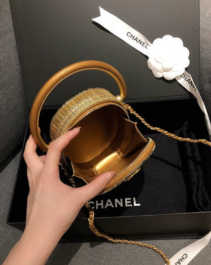 Chanel 19A Egyptian Gold Tweed Runway Handle Crossbody Bag