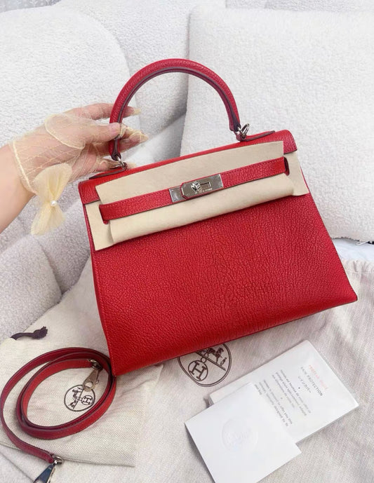 Hermes Kelly 28 Red Togo Leather Palladium Hardware