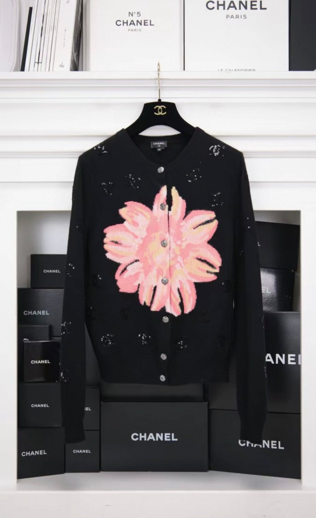 Chanel 24S Camellia Sequin CC Knit Cardigan