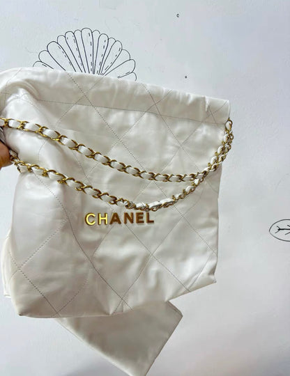 Chanel White Quilted Calfskin Small 22 Bag Gold Hardware, 2022