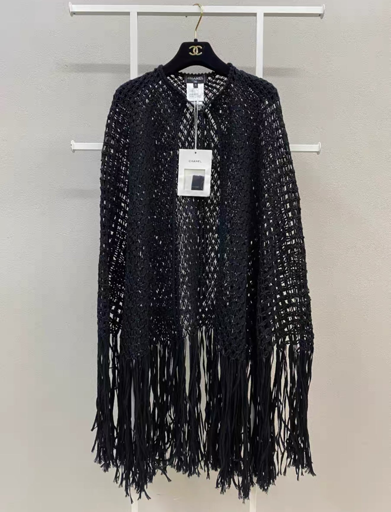 Chanel 22C Pearled Silk & Cotton Black Cape
