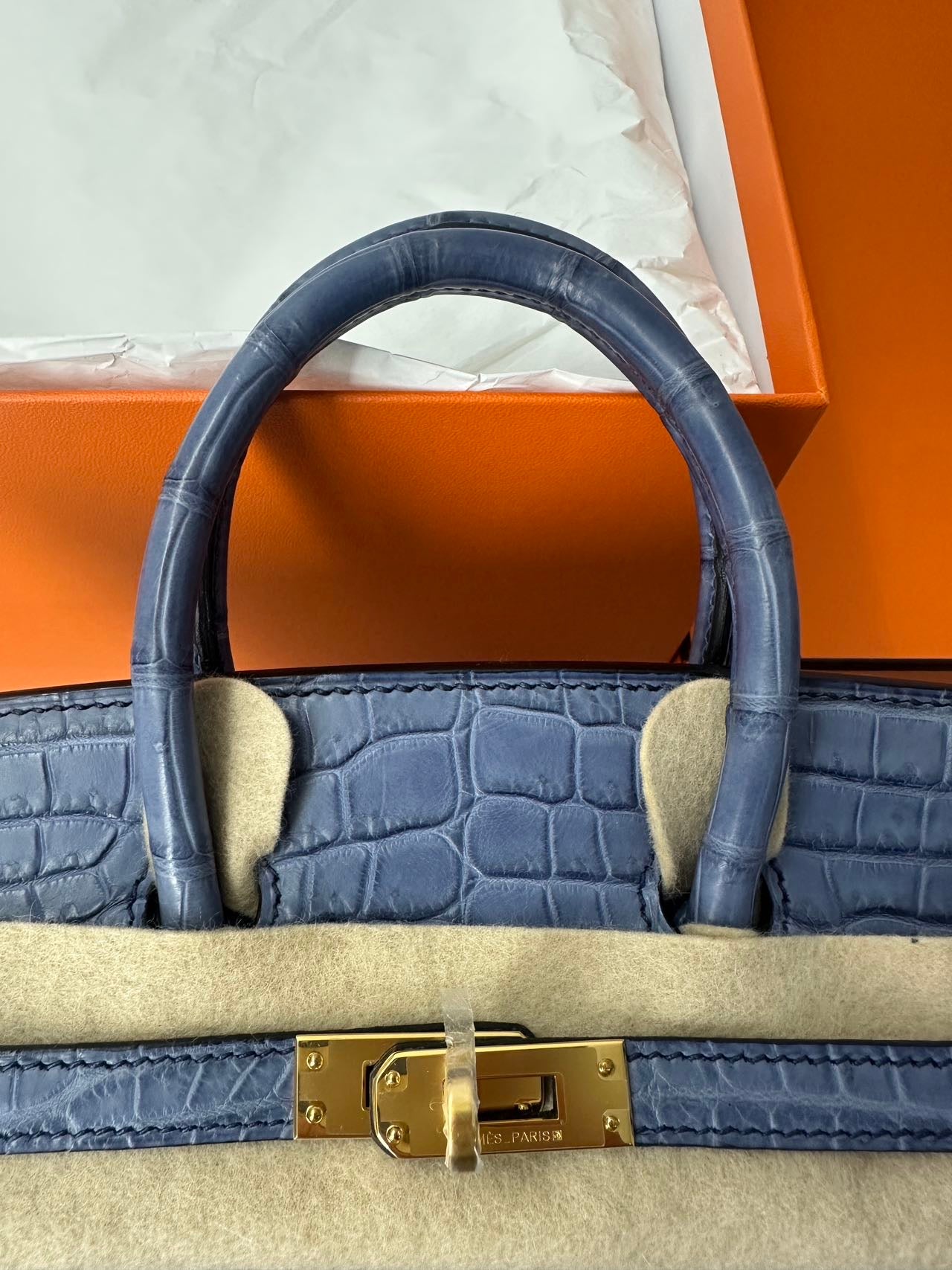 Hermes Birkin 25 blue Brighton matte niloticus Crocodile leather gold hardware
