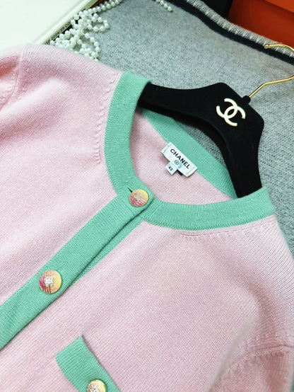 Chanel 24C pink and green cardigan